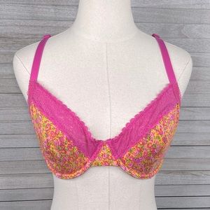 SAVAGE X FENTY Cotton Essentials Lace Trimmed Unlined Bra Pink Floral-36DDD